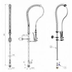 Douchette laverie | Douchette de prélavage monotrou avec robinet 1/4 de tour - eau froide | MAD-5558EC1
