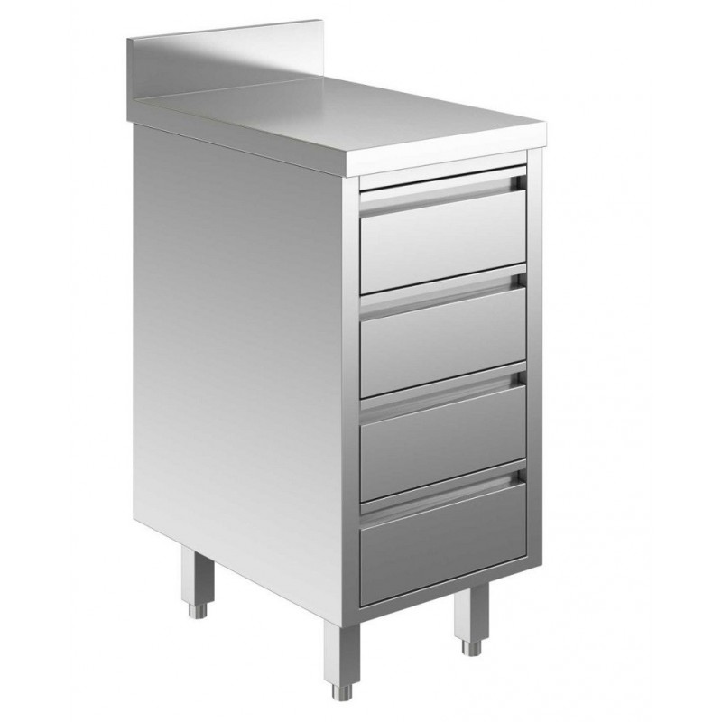 Meuble à tiroirs Inox | Meuble inox 441 4 tiroirs avec dosseret | X-05546.04 Meuble à tiroirs Inox | Meuble inox 441 4 tiroirs avec dosseret | X-05546.04