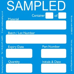 Étiquette Contrôle qualité pharmaceutique "SAMPLED" 95 mm et 150 mm