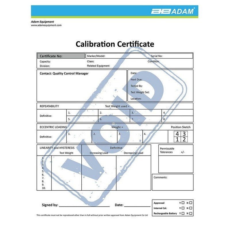 Accessoires Balances ADAM | Certificat de Calibrage pour IHS, LHS, AFK 600, GFK 600, PTM | 700660288 Accessoires Balances ADAM | Certificat de Calibrage pour IHS, LHS, AFK 600, GFK 600, PTM | 700660288