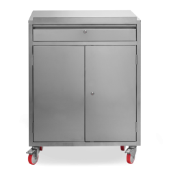Pupitre inox | Pupitre inox 2 portes 1 tiroir largeur 800 mm sur roues | X-4030-441_1