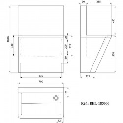 Lave mains Chirurgicale Inox 304 poli satiné sans trou de robinetterie DELABIE