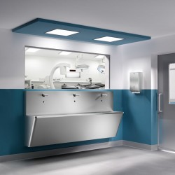 Lave-mains collectif | Lave mains Chirurgicale Inox 304 poli satiné avec 2 trous de robinetterie DELABIE | DEL-185200