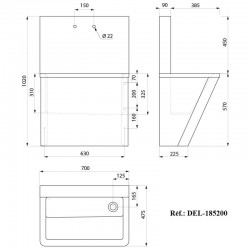 Lave mains Chirurgicale Inox 304 poli satiné avec 2 trous de robinetterie DELABIE