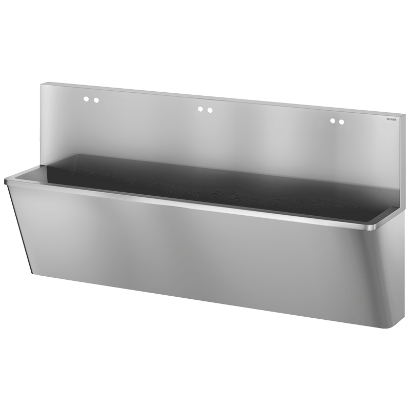 Lave-mains collectif | Lave mains chirurgical Inox 304 poli satiné avec 2 trous de robinetterie DELABIE