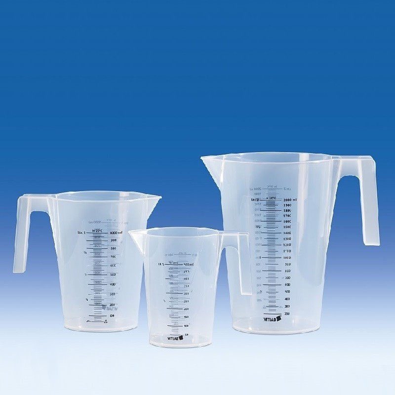 Bécher de laboratoire | Bécher polypropylène empilable gradué noir des 2 cotés de 250 à 3000 ml VITLAB Contact alimentaire | ...