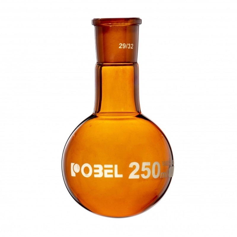 Flacon en verre | Ballon flacon à fond rond ambré en verre borosilicaté 3.3 avec joint de 25 à 2000 ml POBEL | 0100101021AM_1