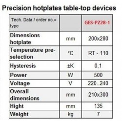 Plaque chauffante | Plaque chauffante de précision PZ28-1 110°C avec régulateur de température Gestigkeit Harry™ | GES-PZ28-1