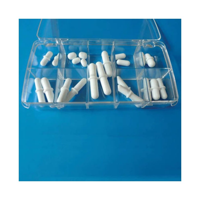 Barreau d'agitation magnétique | Set de barreaux d'agitation cylindriques et anneau amovible en PTFE Cowie technology™ 22 piè...