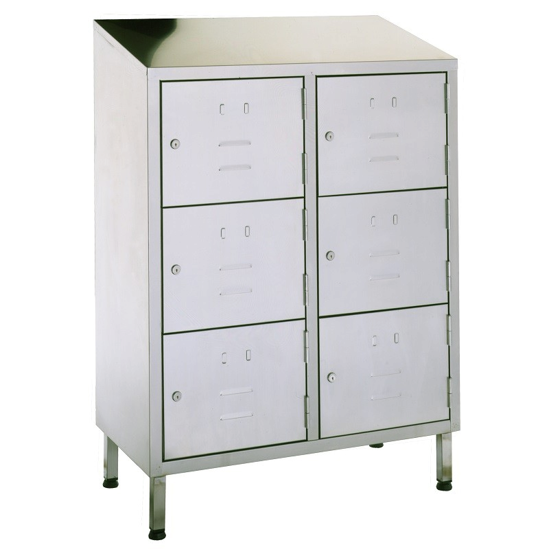 Armoire inox à casiers | Armoire vestiaire inox avec 6 casiers et portes | X-40076-441_1