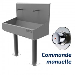 Lave-mains collectif | Lave mains collectif 2 à 6 postes - inox - sur pieds avec commande TEMPOSTOP