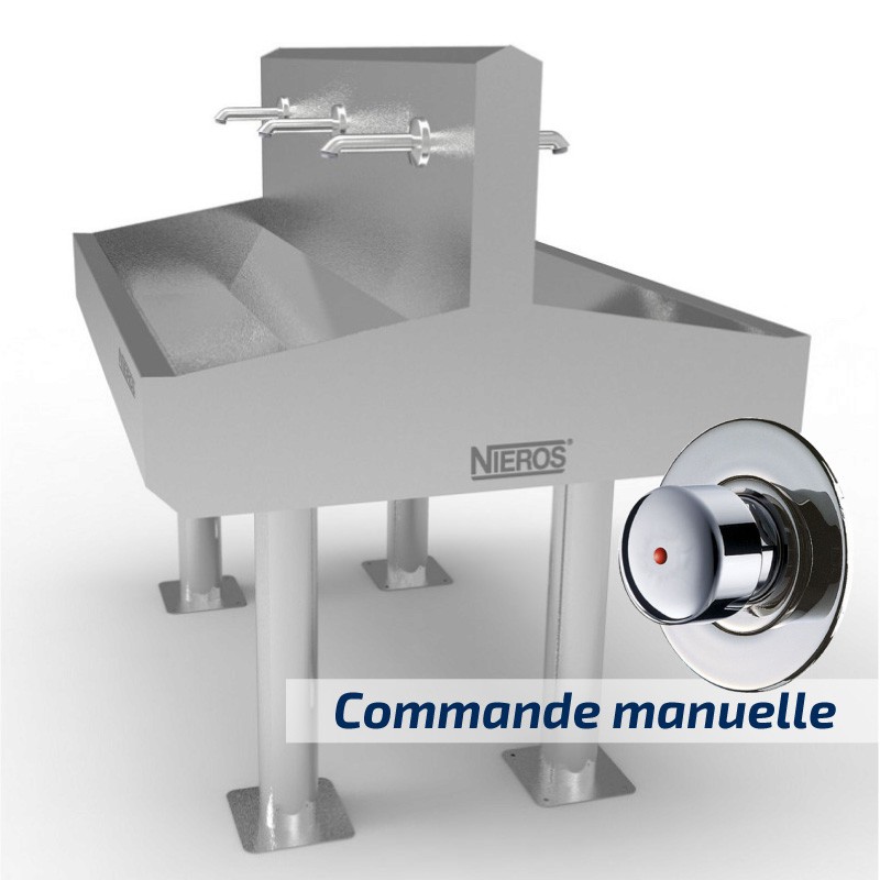 Lave-mains collectif | Lave mains collectif en inox double avec commande TEMPOSTOP | NIE-2530-372_1