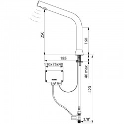 Plan robinet de lavabo automatique BLACK BINOPTIC 220 Volts DELABIE 398035