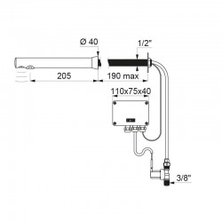Plan Robinet de lavabo automatique BLACK BINOPTIC Pour cloison de 1 à 190 mm DELABIE 379DERB