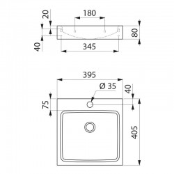 Lavabo suspendu UNITO noir mat avec trou de robinetterie DELABIE 121830BK
