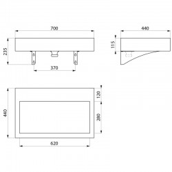 Plan lavabo suspendu AQUEDUTO noir mat sans trou de robinetterie DELABIE 120150BK