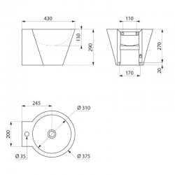 plan Lavabo suspendu MINI BAILA noir mat DELABIE 121180BK