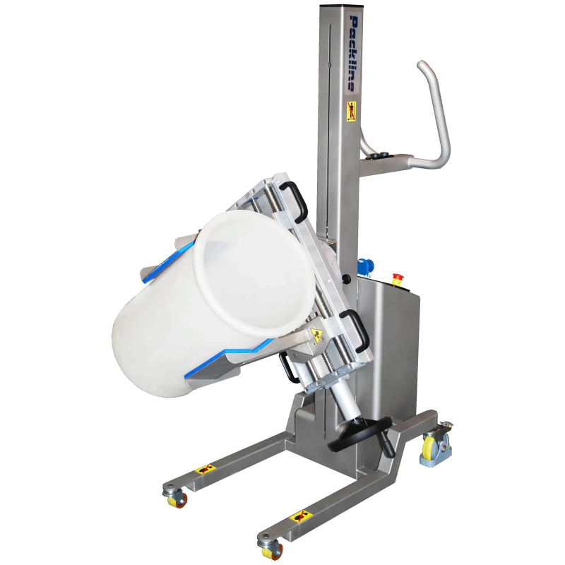 Chariot élévateur inox | Élévateur inox basculeur de fût avec rotation et basculement vers l'avant | Compac-DS