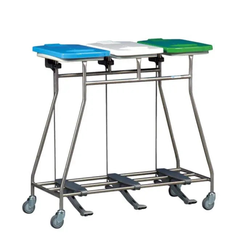 Poubelle porte-sac | Hammerlit Chariot porte sac poubelle et à linge avec pédales 3 ouvertures | ZAR-W365LT