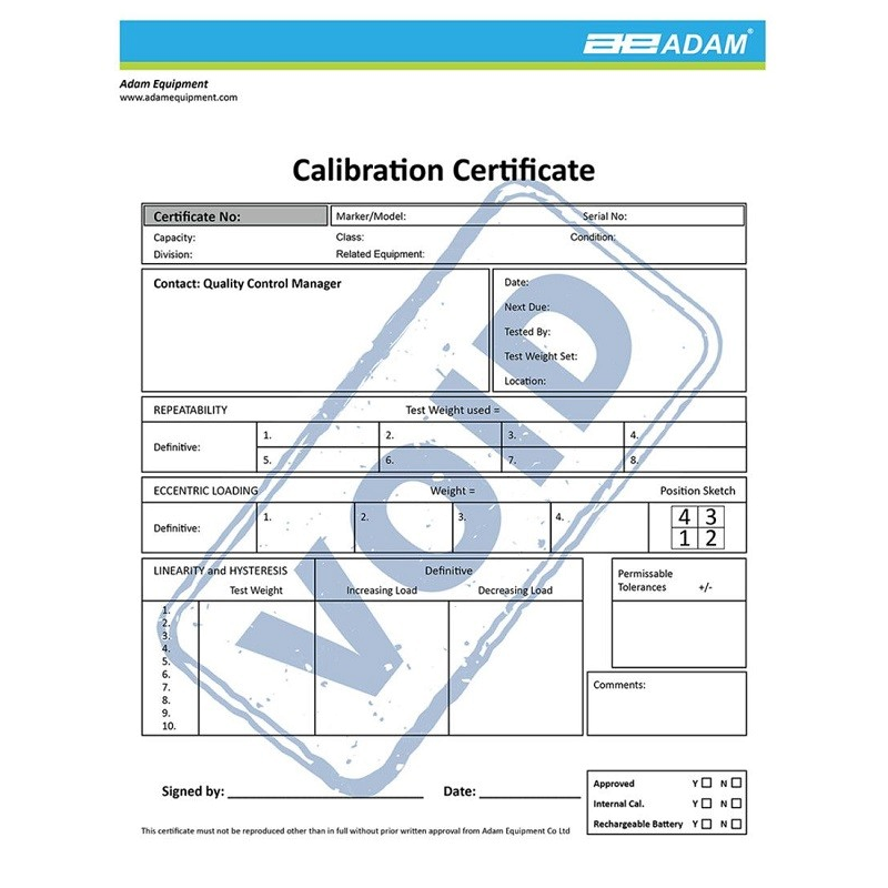 Accessoires Balances ADAM | Certificat d'étalonnage pour les balances ADAM Equipment 700660290 | 700660290