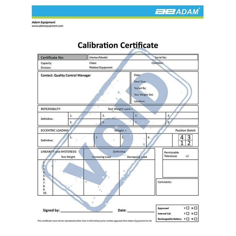 Accessoires Balances ADAM | Certificat de Calibrage pour AELP PT PTSplus ADAM Equipment 700660289 | 700660289