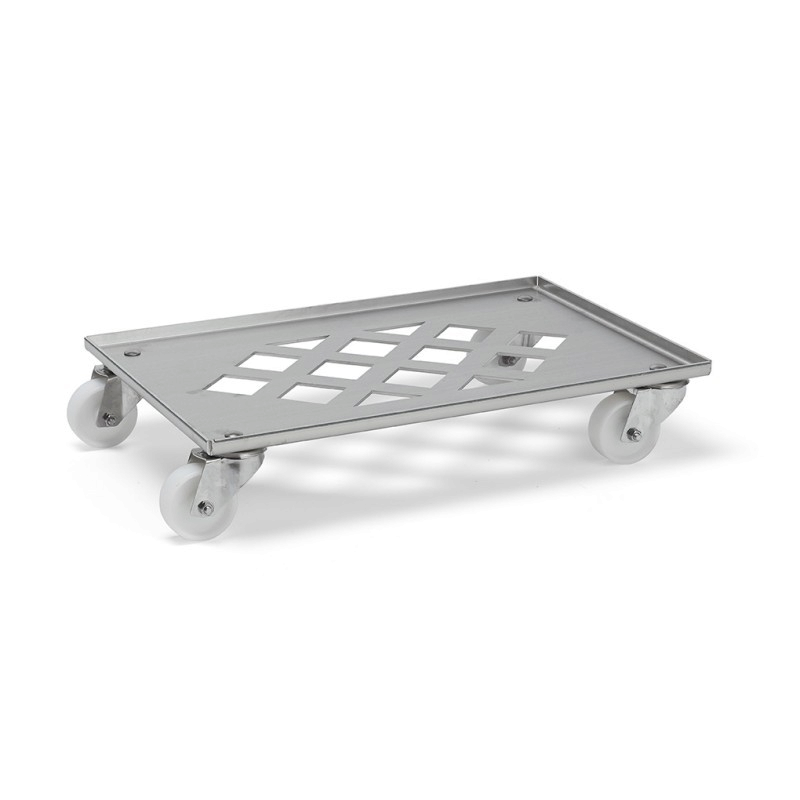 Chariot roule bac | Chariot roule bac Inox 4 roulettes pivotantes en inox et roues polypropylène | WIR-AP640