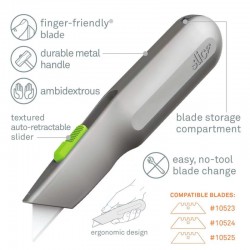 Cutter détectable | Cutter de sécurité à lame céramique auto rétractable avec manche en métal Slice 10491 | SAF-10491