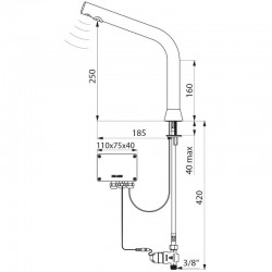 Robinet de lavabo automatique BLACK BINOPTIC Piles DELABIE 498035 H250mm