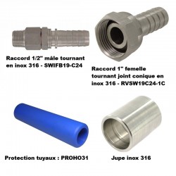 Tuyau flexible alimentaire et industriel | Tuyau flexible bleu alimentaire 3/4" -35° à +100°C 30 bar avec raccord 1/2"M et 1"...