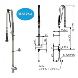 Douchette de prélavage automatique inox 316L monotrou mitigeur sans col de cygne