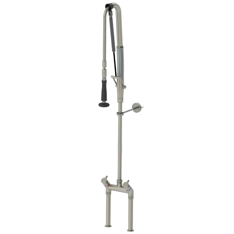 Douchette de prélavage automatique inox 316L bitrou mitigeur sans col de cygne