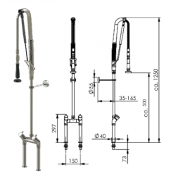 Douchette de prélavage automatique inox 316L bitrou mélangeur sans col de cygne