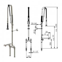 Douchette de prélavage automatique inox 316L bitrou mélangeur avec col de cygne