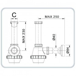 Accessoires robinetterie  | Siphon PVC - pour plonge 1 ou 2 bacs - lave mains - 1" 1/4 32 mm | MAD-SIPPVC-S_1
