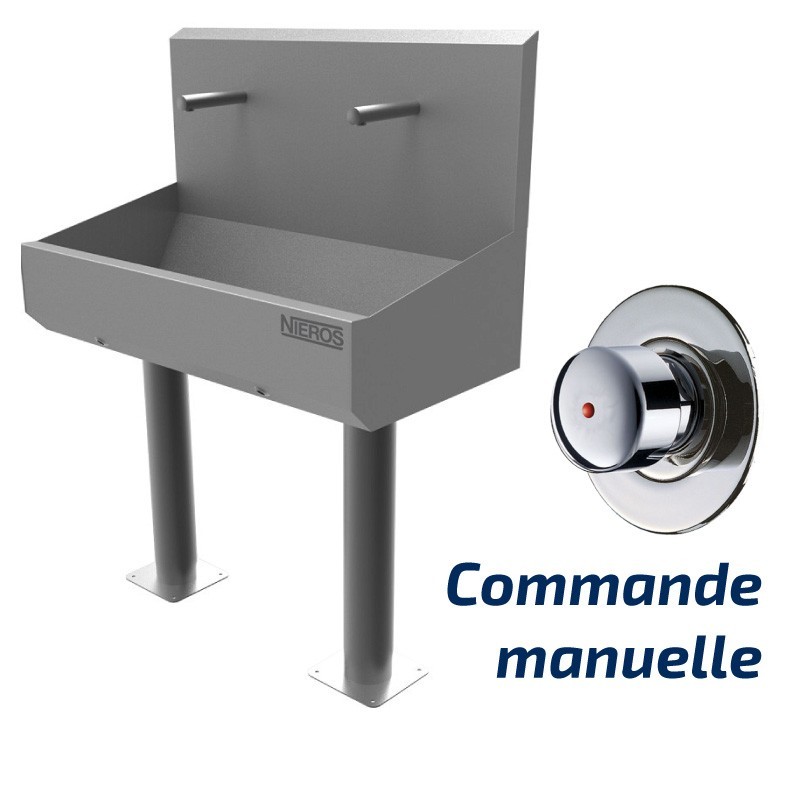 Lave-mains collectif | Lave mains collectif 2 à 6 postes - inox - sur pieds avec commande TEMPOSTOP