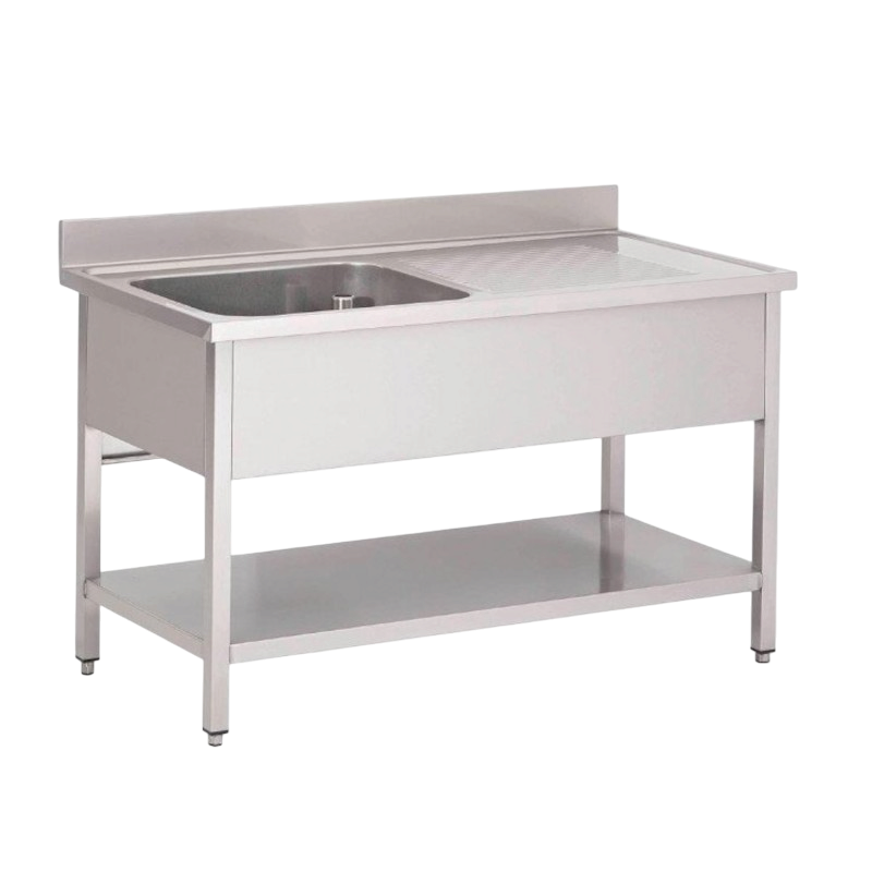 Plonge inox | Plonge inox 1 bac égouttoir à droite étagère - Prof. 600 -700 - Larg. 1000-1400 Haut. 850 mm