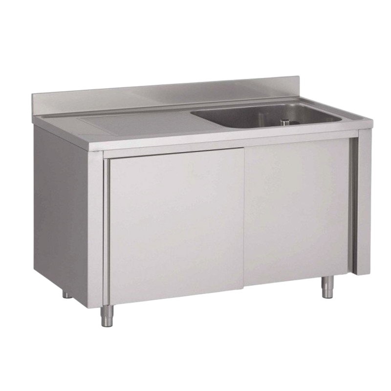 Plonge inox | Meuble plonge inox 1 bac égouttoir à gauche prof. 600 ou 700 larg. 1000 à 1400 Haut. 850 mm