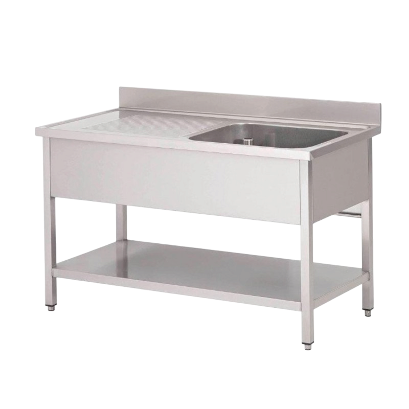 Plonge inox | Plonge inox 1 bac égouttoir à gauche étagère - Prof. 600 -700 - Larg. 1000-1400 Haut. 850 mm