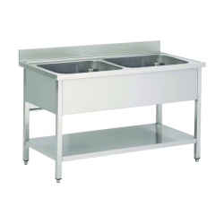 Plonge inox | Plonge inox 2 grands bacs avec étagère prof. 700 larg. 1600 à 2000 Haut. 850 mm