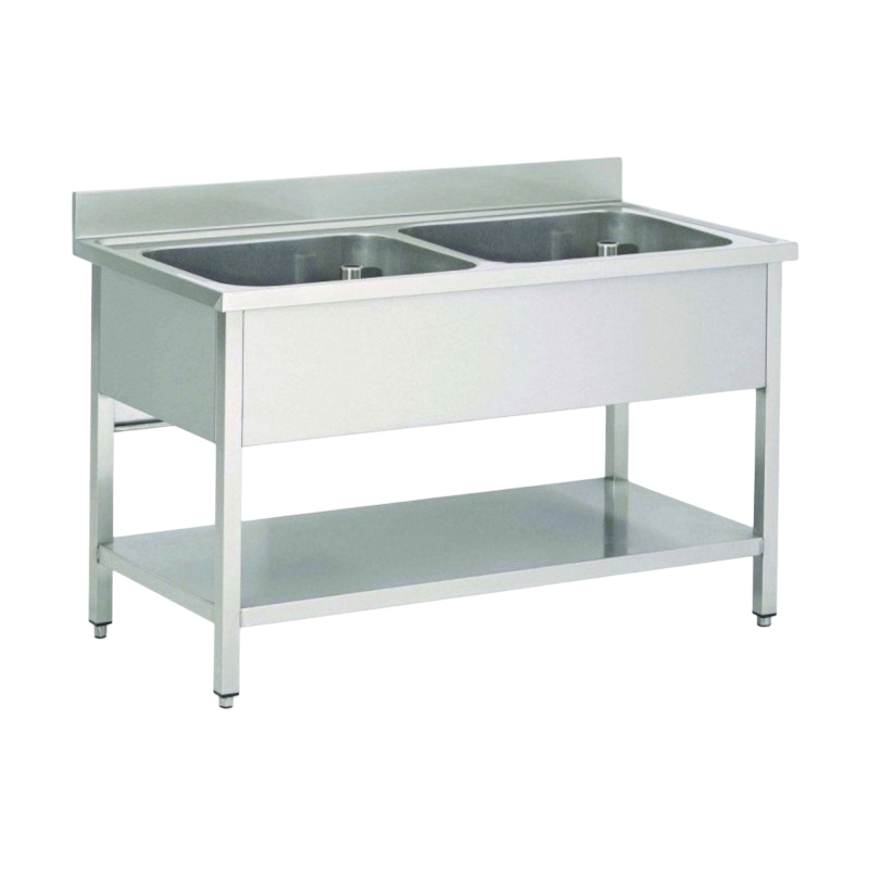 Plonge inox | Plonge inox 2 grands bacs avec étagère prof. 700 larg. 1600 à 2000 Haut. 850 mm