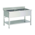 Plonge inox 2 grands bacs avec étagère prof. 700 larg. 1600 à 2000 Haut. 850 mm : Dimensions bacs (LxPxH):800x500x370 mm, Dimensions plonges (LxPxH):1600x700x850 mm