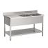 Plonge inox 2 bacs égouttoir à gauche étagère prof. 600 ou 700 larg. 1400 à 2000 Haut. 850 mm : Dimensions bacs (LxPxH):400x400x250 mm, Dimensions plonges (LxPxH):1400x600x850 mm