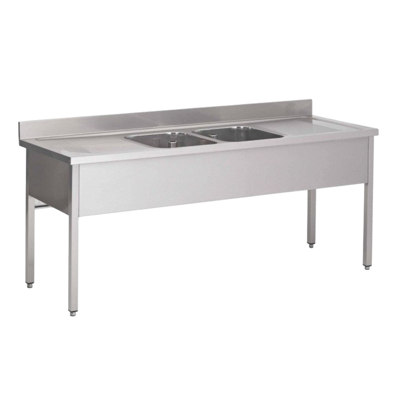 Plonge inox | Plonge inox 2 bacs 2 égouttoirs prof. 600 ou 700 larg. 1900 à 2000 Haut. 850 mm