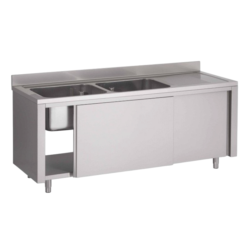 Plonge inox | Meuble Plonge inox 2 bacs 1 égouttoir prof. 600 ou 700 larg. 1400 à 2000 Haut. 850 mm