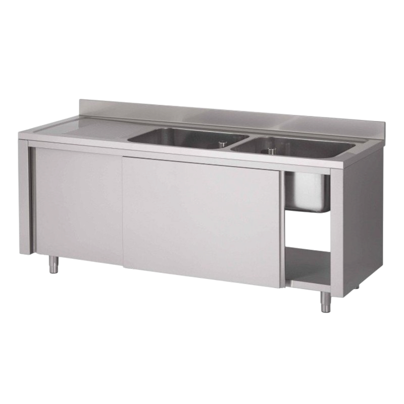 Plonge inox | Meuble Plonge inox 2 bacs 1 égouttoir prof. 600 ou 700 larg. 1400 à 2000 Haut. 850 mm