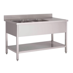 Plonge inox | Plonge inox 2 bacs étagère profondeur 600 ou 700 largeur 1400 à 2000 mm