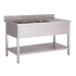 Plonge inox 2 bacs égouttoir à droite étagère prof. 600 ou 700 larg. 1400 à 2000 Haut. 850 mm : Dimensions bacs (LxPxH):400x400x250 mm, Dimensions plonges (LxPxH):1400x600x850 mm