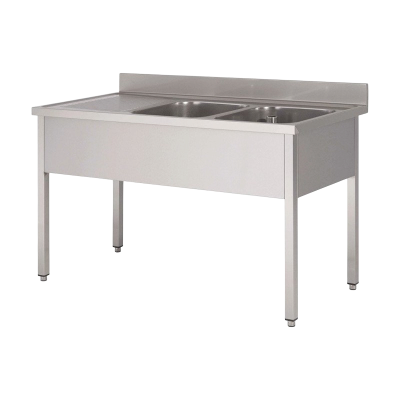Plonge inox | Plonge inox 2 bacs égouttoir à gauche Prof. 600 ou 700 larg. 1400 à 2000 Haut. 850 mm