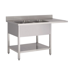 Plonge inox | Plonge inox étagère lave vaisselle 2 bacs 1600 à 2000 mm