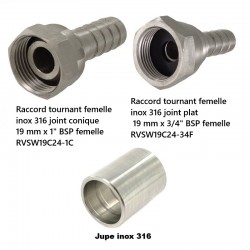 Tuyau flexible alimentaire | Tuyau alimentaire raccordement enrouleur - raccord 1"F - 3/4"F - inox 316